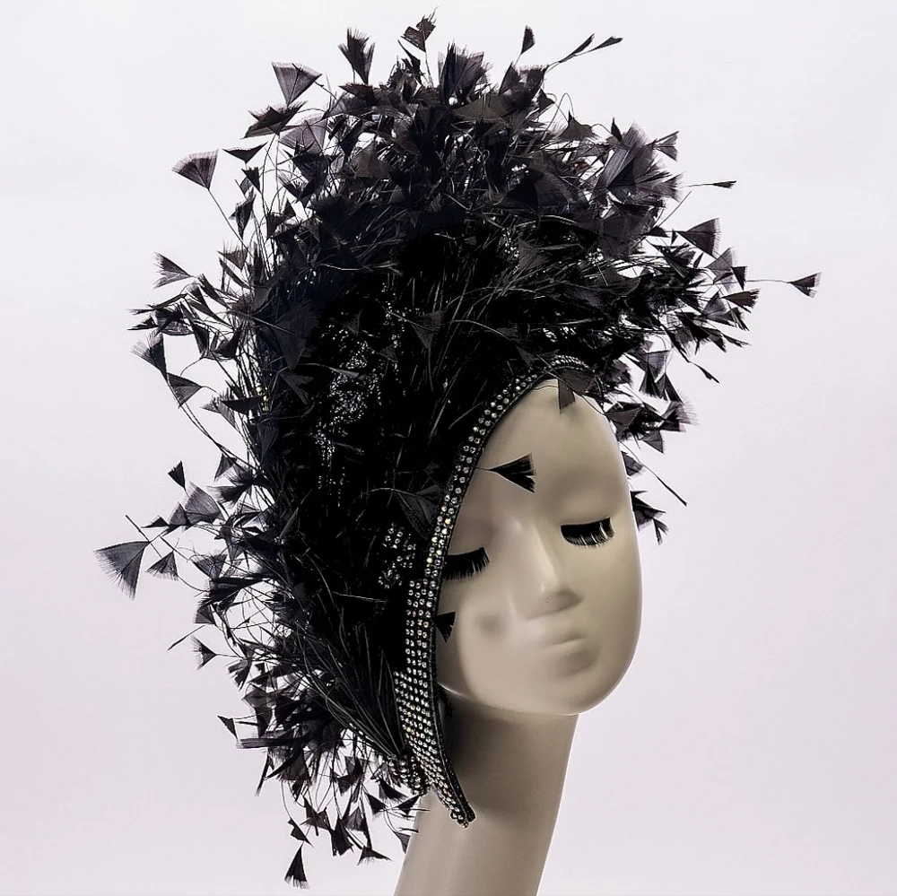 Beloved Millinery Fabulous Black Jeweled Feathered Fascinator Hat Kentucky Derby